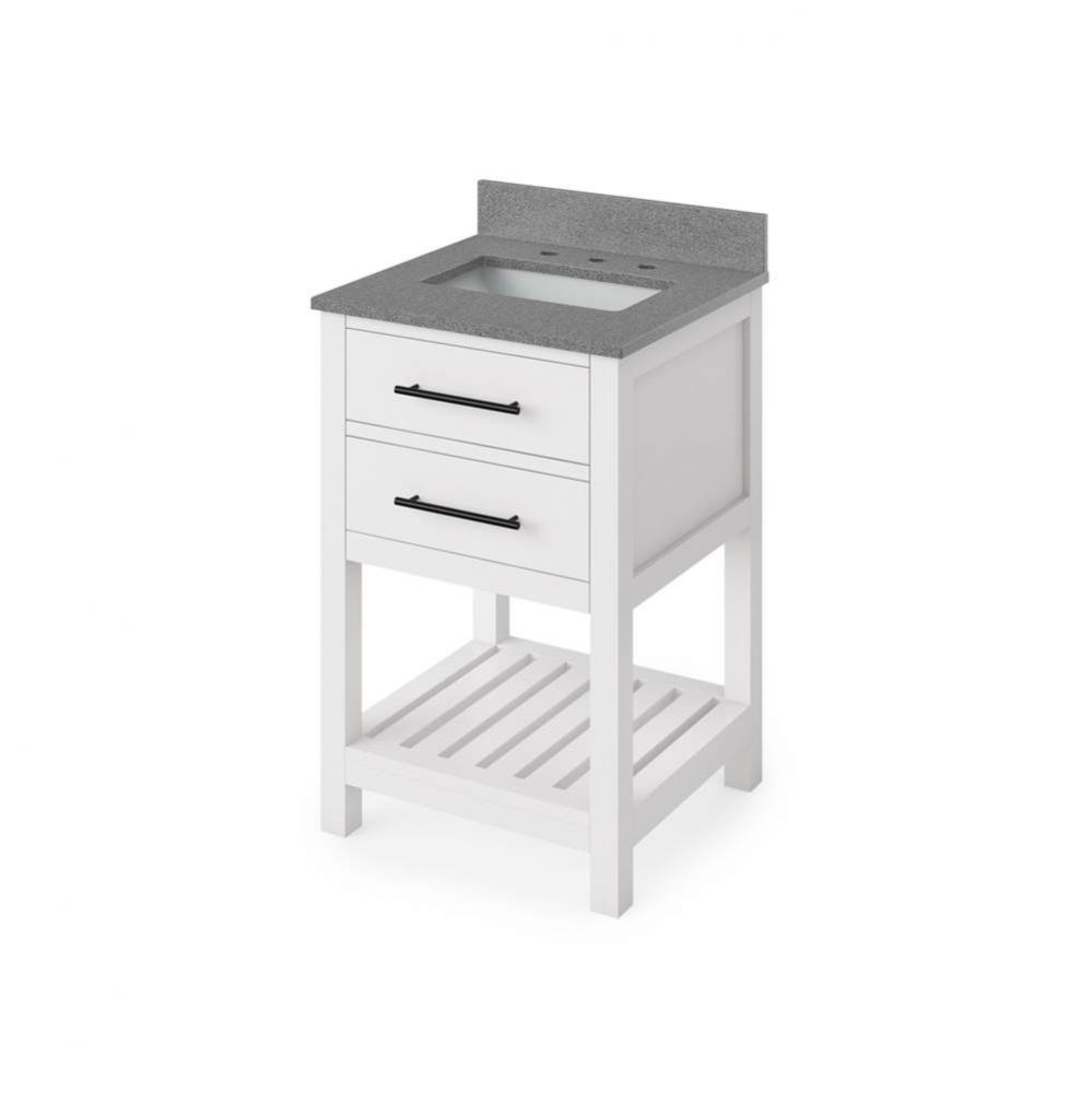 24'' White Wavecrest Vanity, Steel Grey Cultured Marble Vanity Top, undermount rectangle