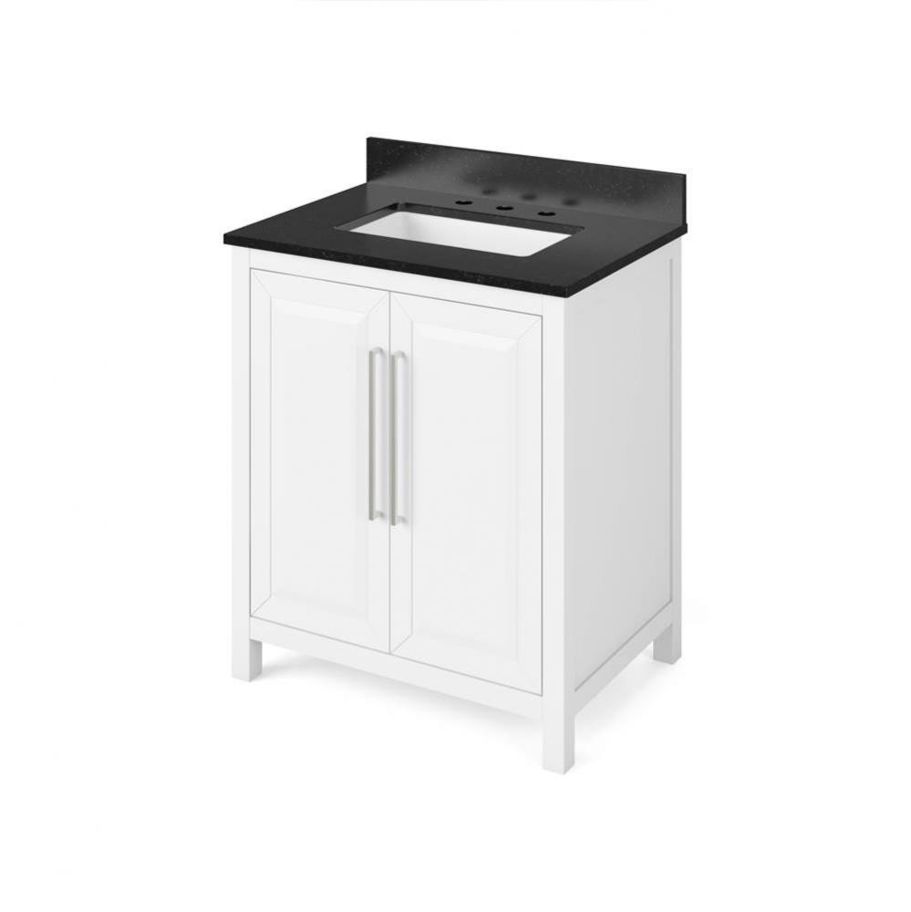 30'' White Cade Vanity, Black Granite Vanity Top, undermount rectangle bowl