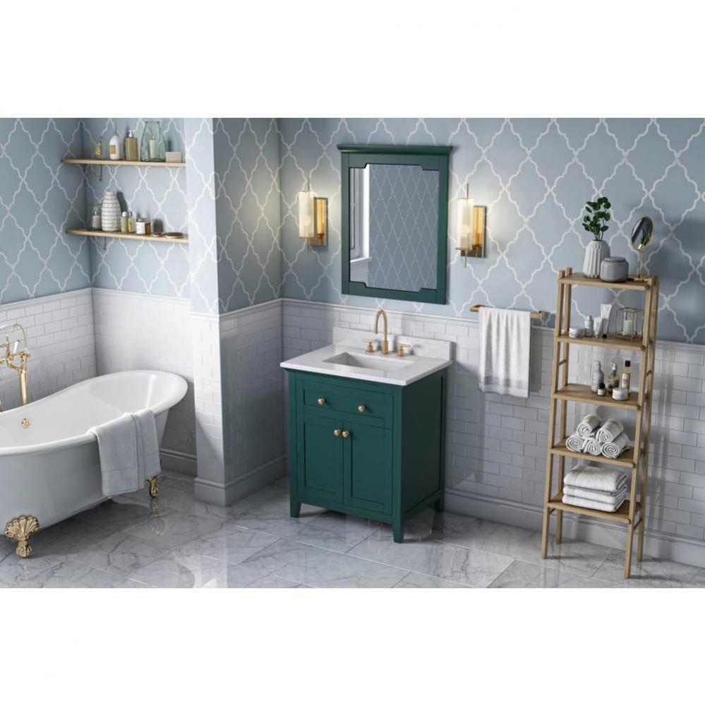 30'' Forest Green Chatham Vanity, White Carrara Marble Vanity Top, undermount rectangle
