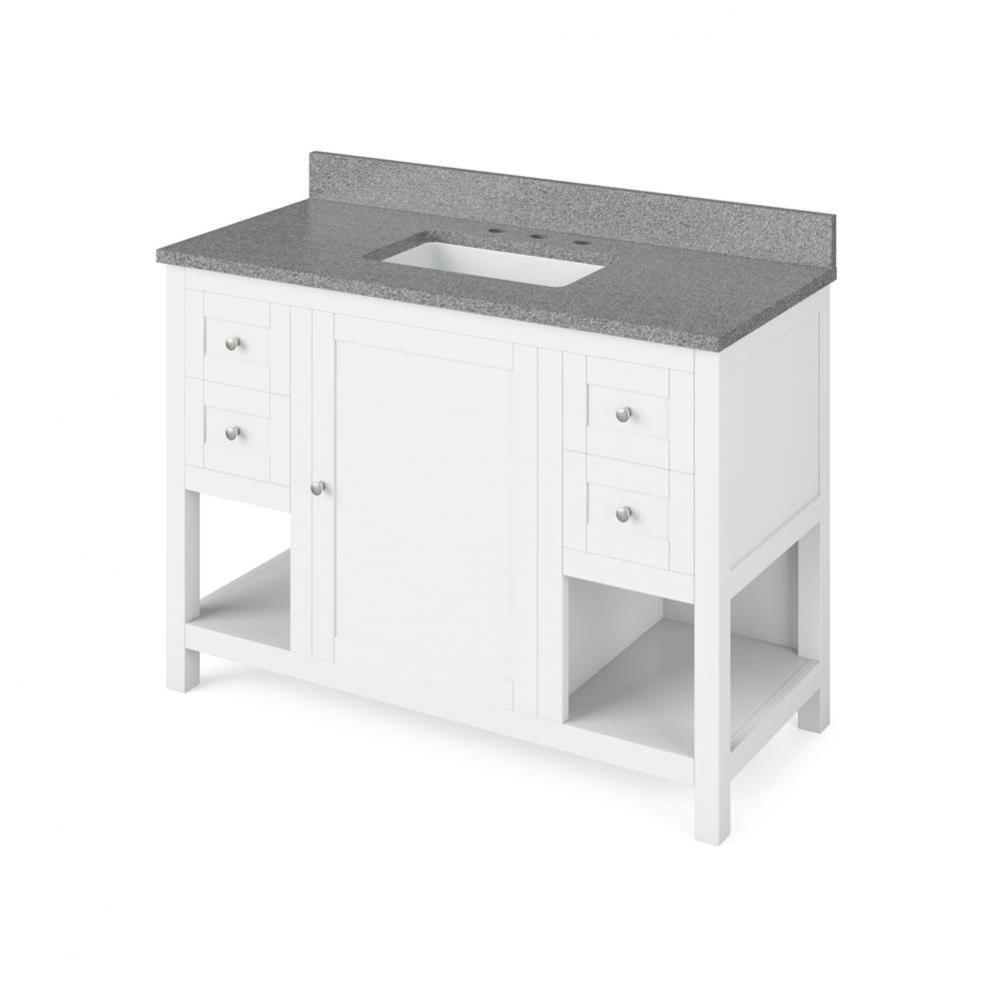 48'' White Astoria Vanity, Steel Grey Cultured Marble Vanity Top, undermount rectangle b