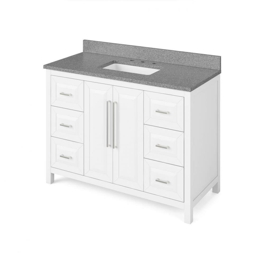 48'' White Cade Vanity, Steel Grey Cultured Marble Vanity Top, undermount rectangle bowl