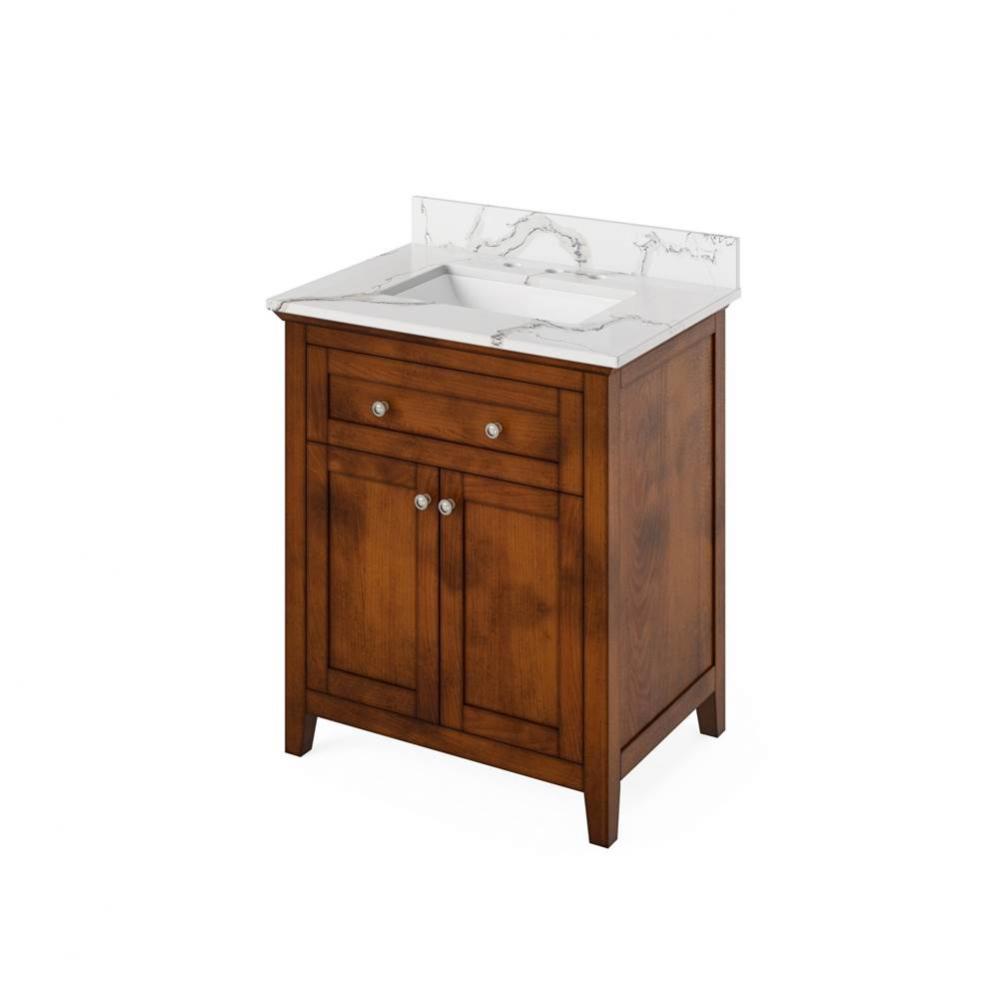 30'' Chocolate Chatham Vanity, Calacatta Vienna Quartz Vanity Top, undermount rectangle