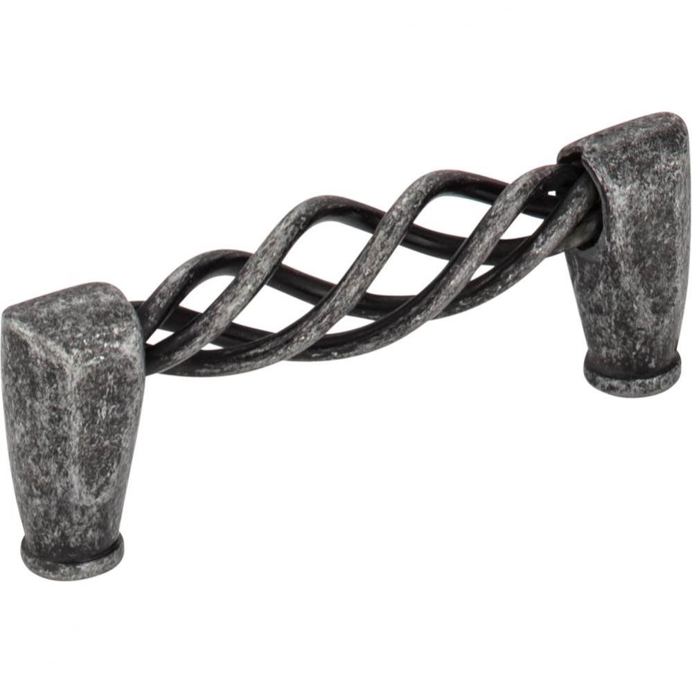 3'' Center-to-Center Distressed Antique Silver Twisted Zurich Cabinet Pull