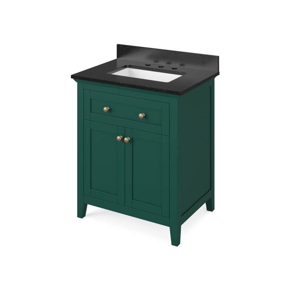 30'' Forest Green Chatham Vanity, Black Granite Vanity Top, undermount rectangle bowl