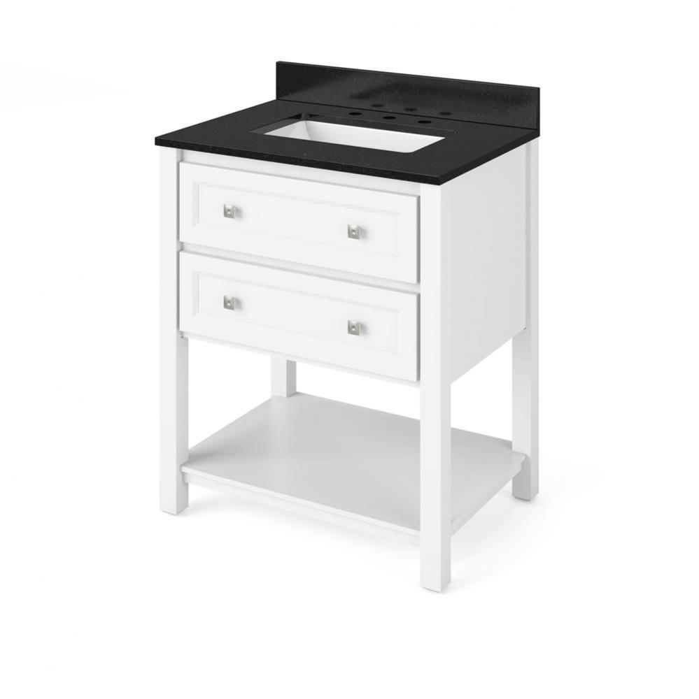 30'' White Adler Vanity, Black Granite Vanity Top, undermount rectangle bowl