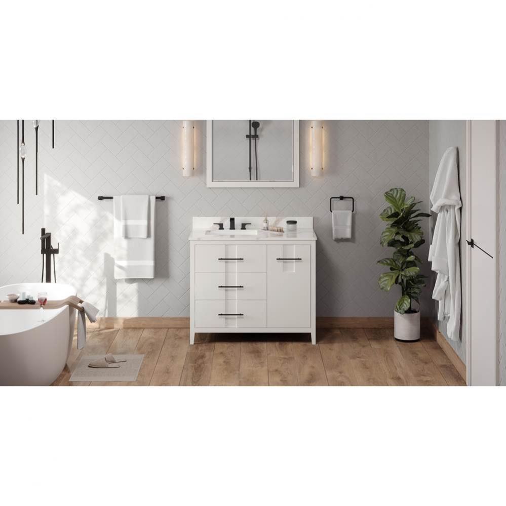 42'' White Katara Vanity, Left Offset, Calacatta Vienna Quartz Vanity Top, Undermount Re