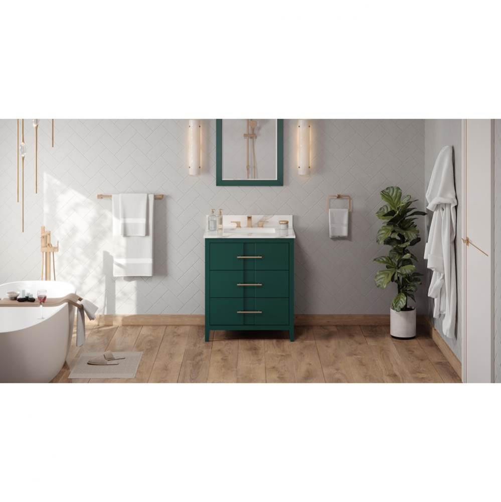 30'' Forest Green Katara Vanity, Calacatta Vienna Quartz Vanity Top, Undermount Rectangl