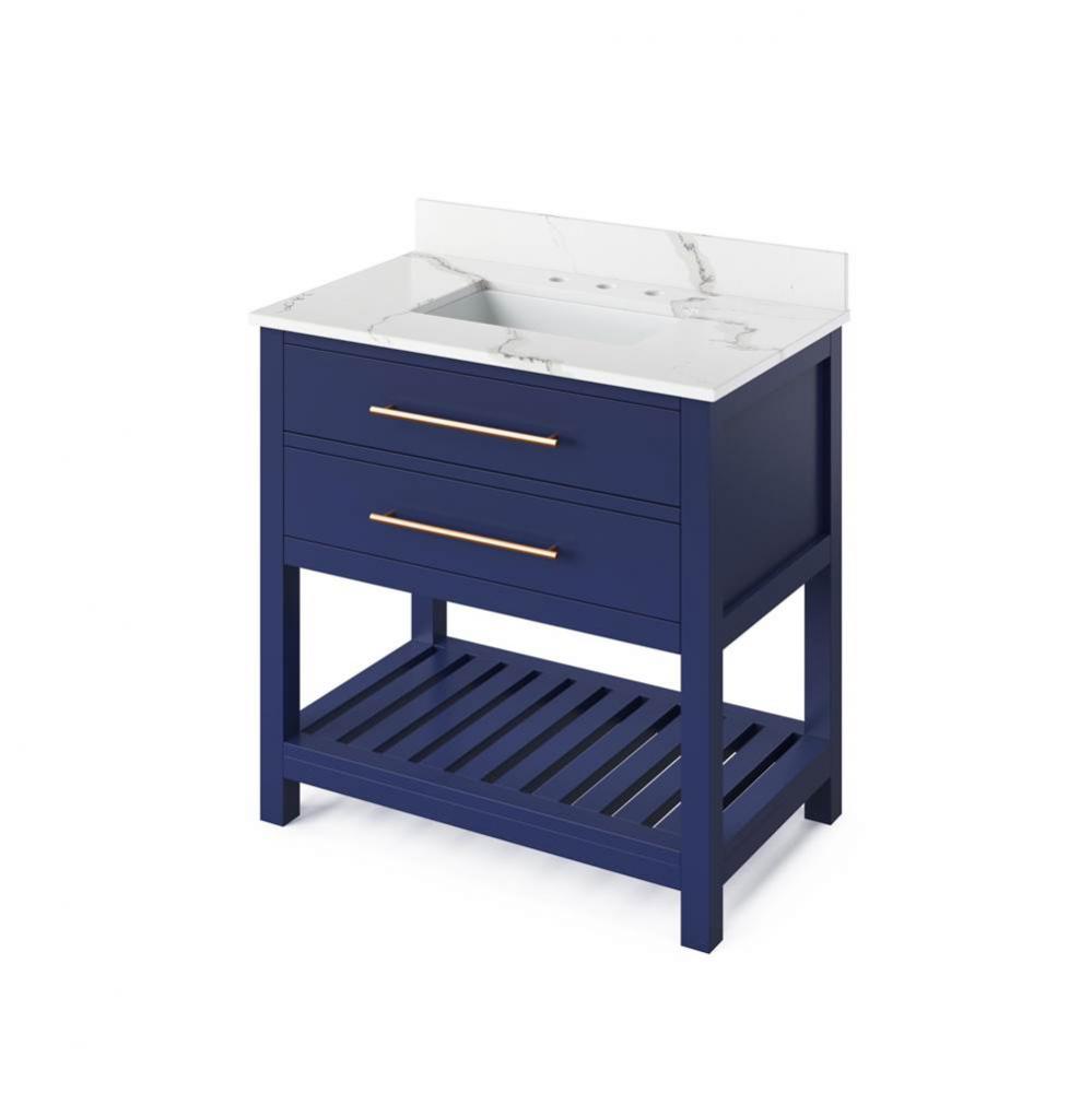 36'' Hale Blue Wavecrest Vanity, Calacatta Vienna Quartz Vanity Top, undermount rectangl