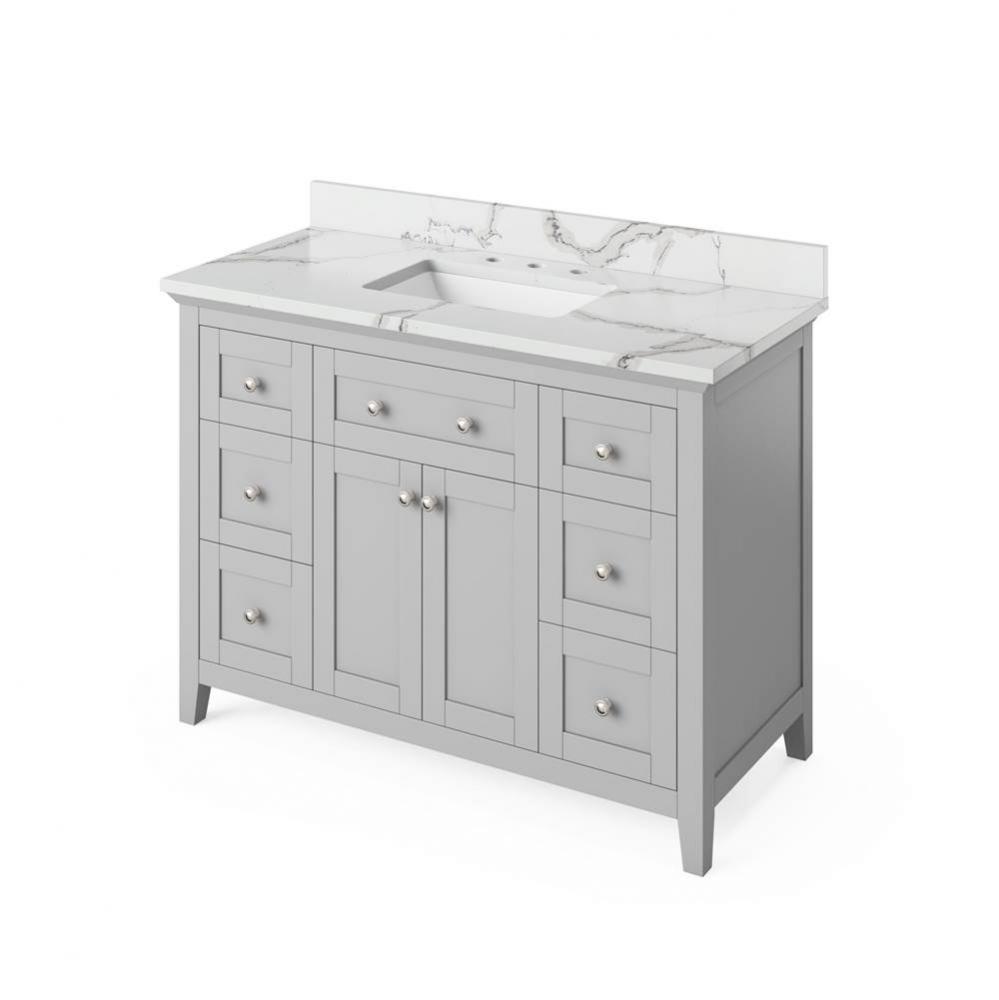 48'' Grey Chatham Vanity, Calacatta Vienna Quartz Vanity Top, undermount rectangle bowl