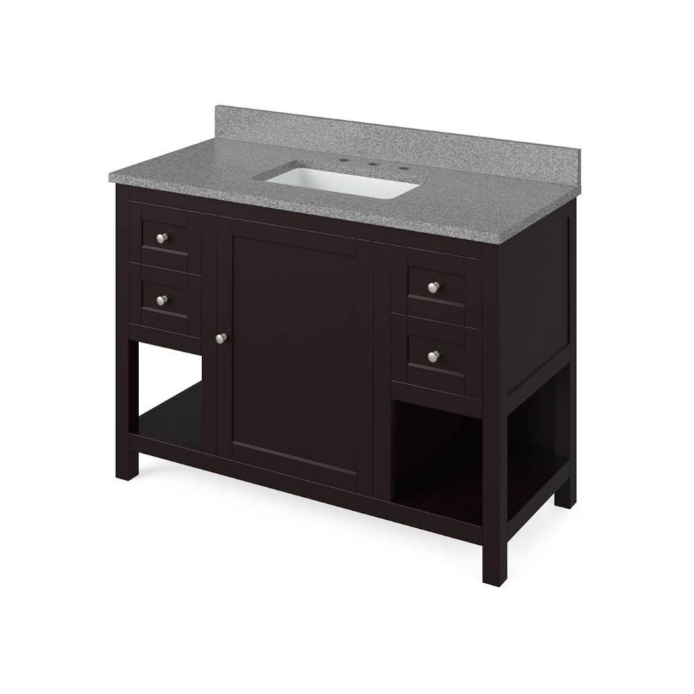 48'' Espresso Astoria Vanity, Steel Grey Cultured Marble Vanity Top, undermount rectangl