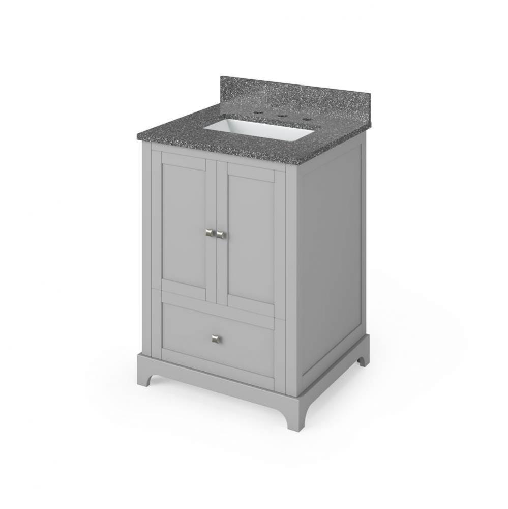 24'' Grey Addington Vanity, Boulder Cultured Marble Vanity Top, undermount rectangle bow