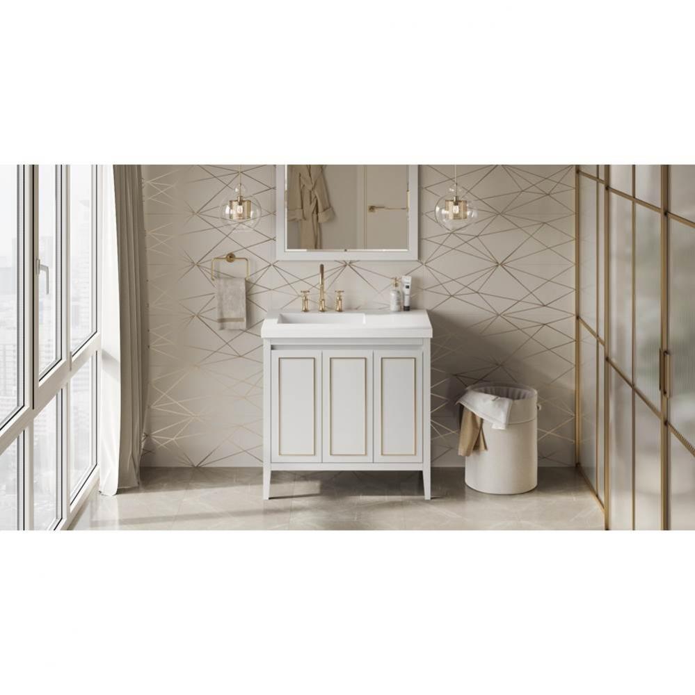 36'' White Percival Vanity, Left Offset, Lavante Cultured Marble Vessel Vanity Top , Int