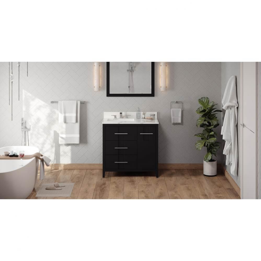 36'' Black Katara Vanity, Left Offset, Calacatta Vienna Quartz Vanity Top, Undermount Re