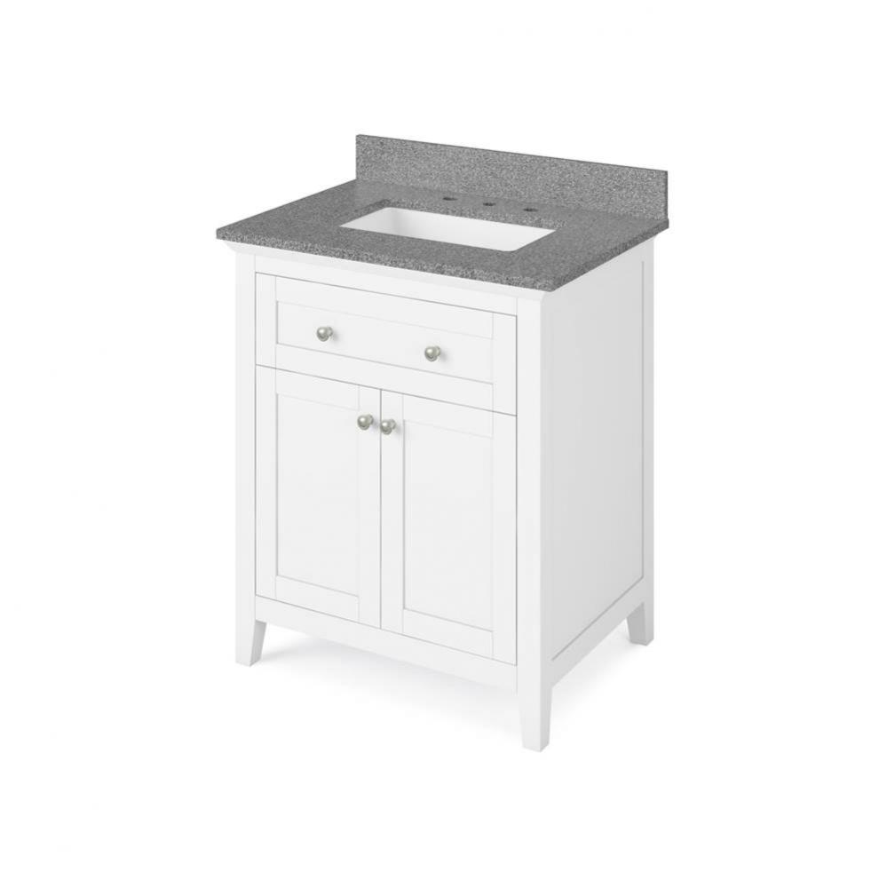 30'' White Chatham Vanity, Steel Grey Cultured Marble Vanity Top, undermount rectangle b