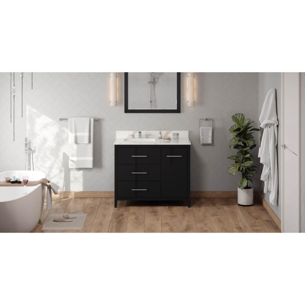 42'' Black Katara Vanity, Left Offset, Calacatta Vienna Quartz Vanity Top, Undermount Re