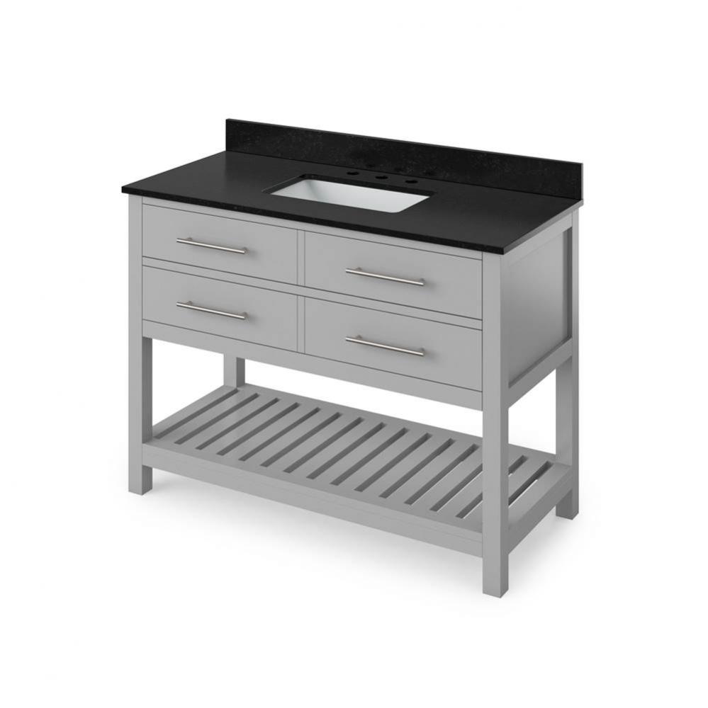 48'' Grey Wavecrest Vanity, Black Granite Vanity Top, undermount rectangle bowl