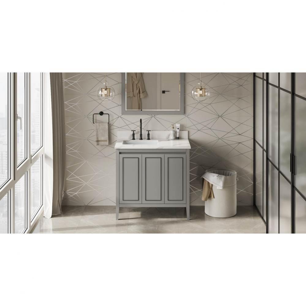36'' Grey Percival Vanity, Left Offset, Calacatta Vienna Quartz Vanity Top, Undermount R