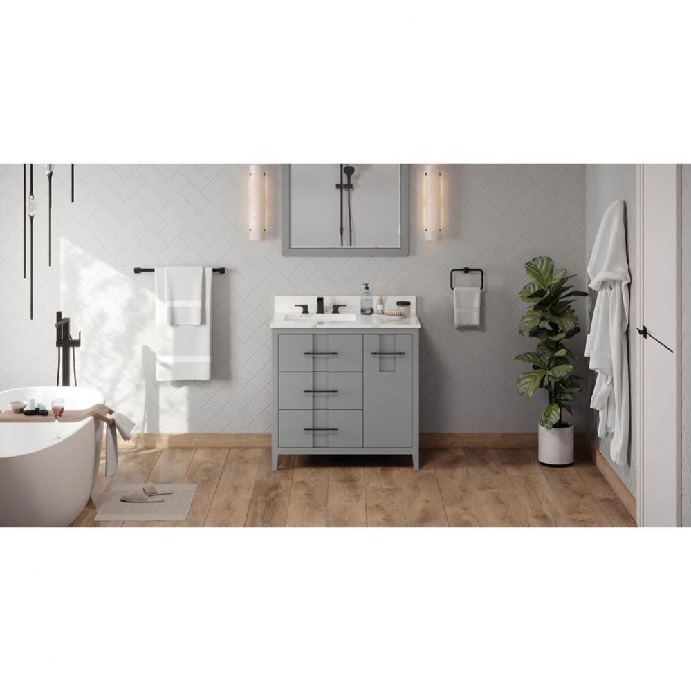 36'' Grey Katara Vanity, Left Offset, Calacatta Vienna Quartz Vanity Top, Undermount Rec