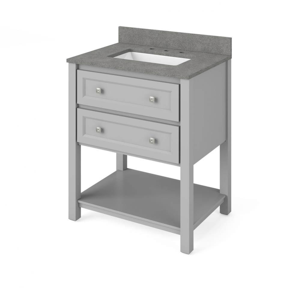 30'' Grey Adler Vanity, Steel Grey Cultured Marble Vanity Top, undermount rectangle bowl