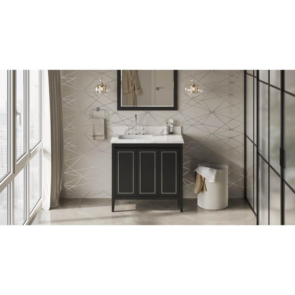 36'' Black Percival Vanity, Left Offset, Calacatta Vienna Quartz Vanity Top, Undermount