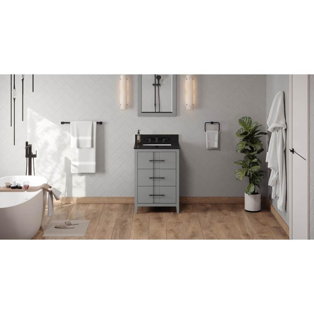 24'' Grey Katara Vanity, Black Granite Vanity Top, Undermount Rectangle Bowl