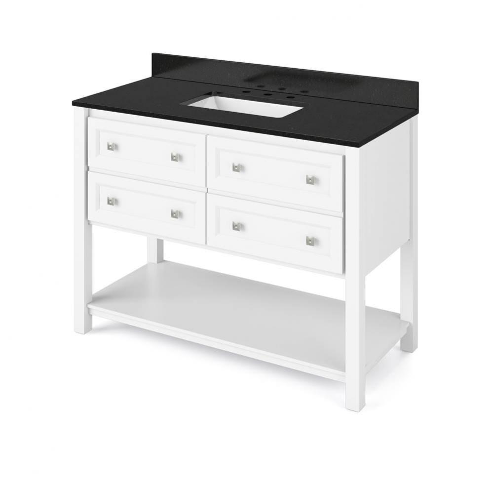 48'' White Adler Vanity, Black Granite Vanity Top, undermount rectangle bowl
