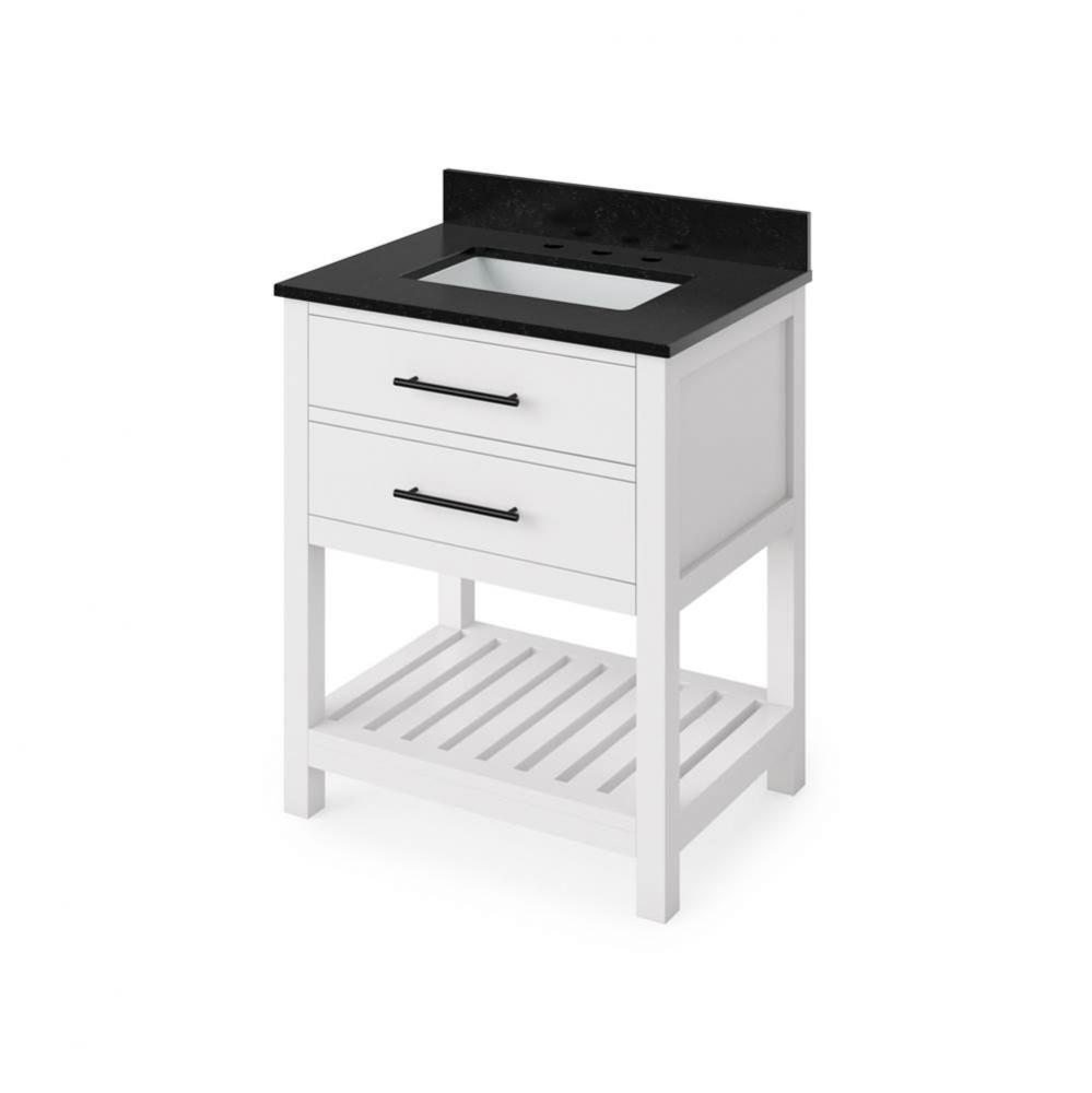 30'' White Wavecrest Vanity, Black Granite Vanity Top, undermount rectangle bowl