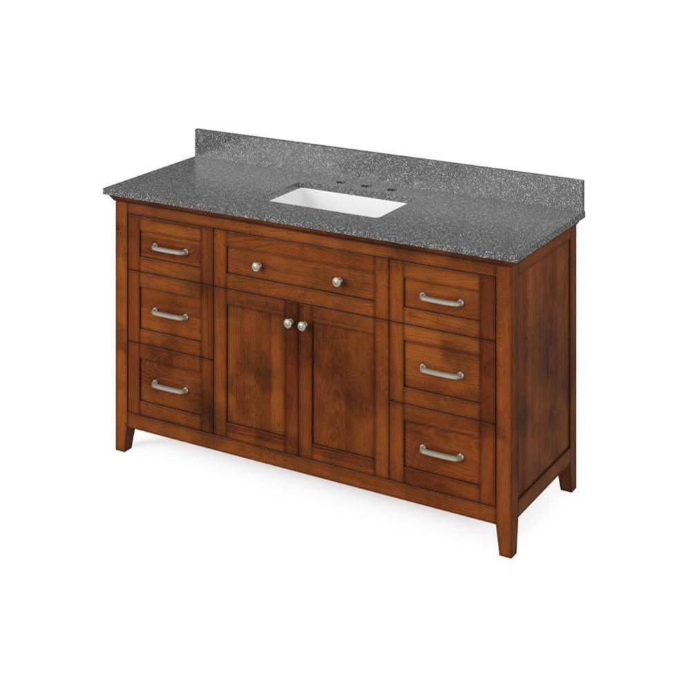 60'' Chocolate Chatham Vanity, Boulder Cultured Marble Vanity Top, undermount rectangle