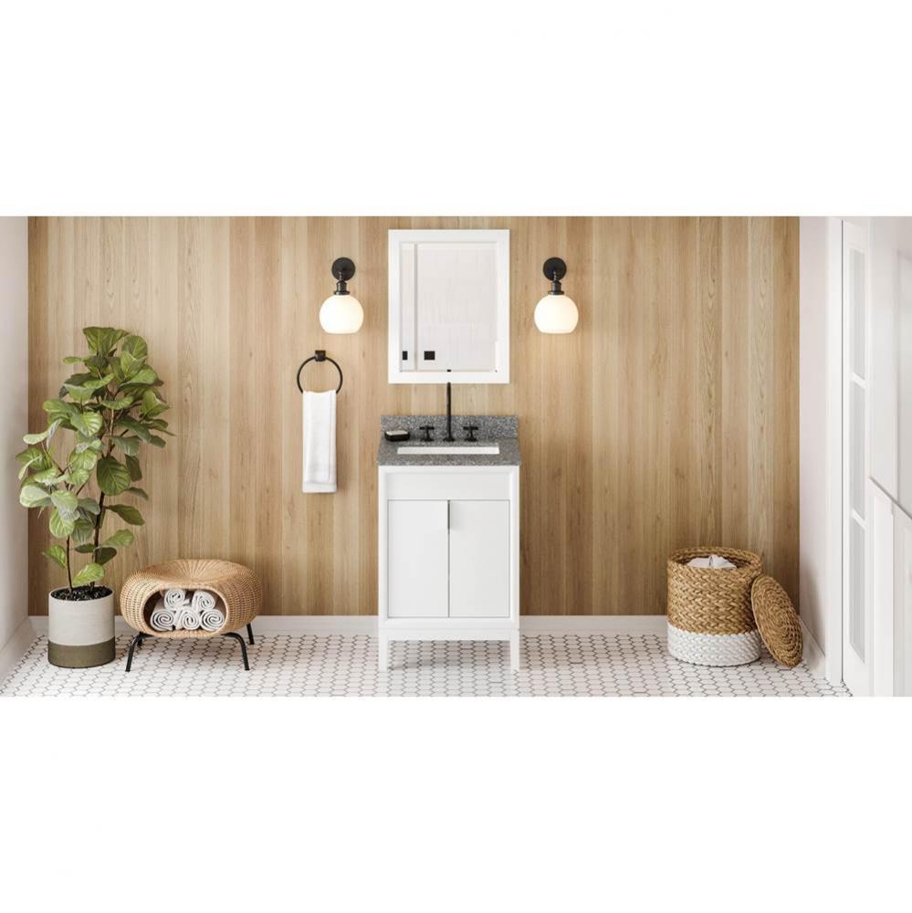24'' White Theodora Vanity, Boulder Cultured Marble Vanity Top, Undermount Rectangle Bow