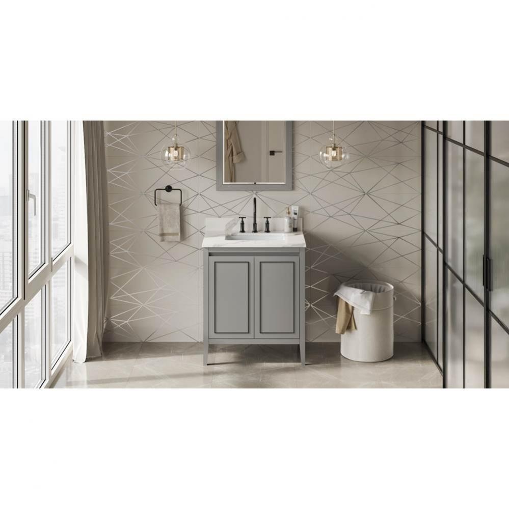 30'' Grey Percival Vanity, Calacatta Vienna Quartz Vanity Top, Undermount Rectangle Bowl