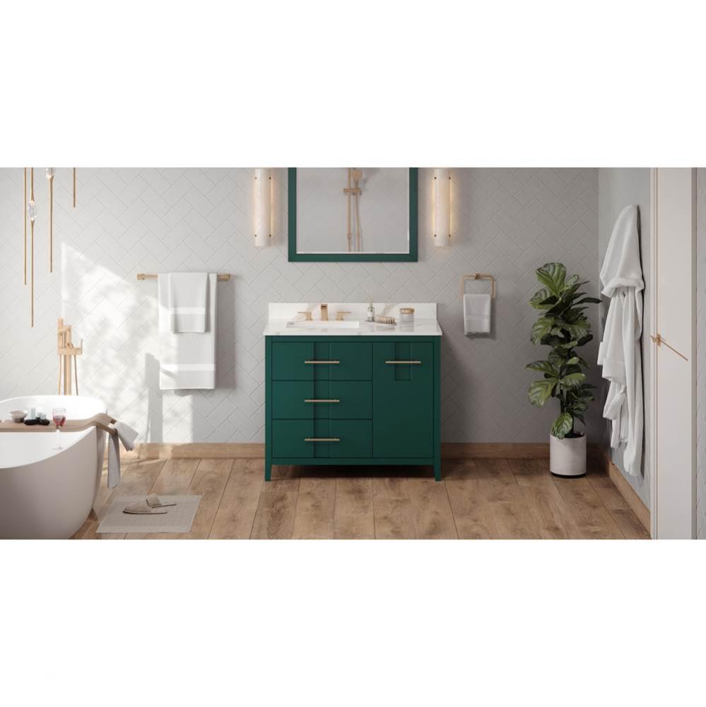 42'' Forest Green Katara Vanity, Left Offset, Calacatta Vienna Quartz Vanity Top, Underm