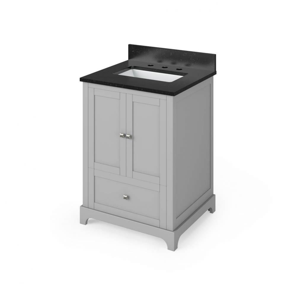 24'' Grey Addington Vanity, Black Granite Vanity Top, undermount rectangle bowl