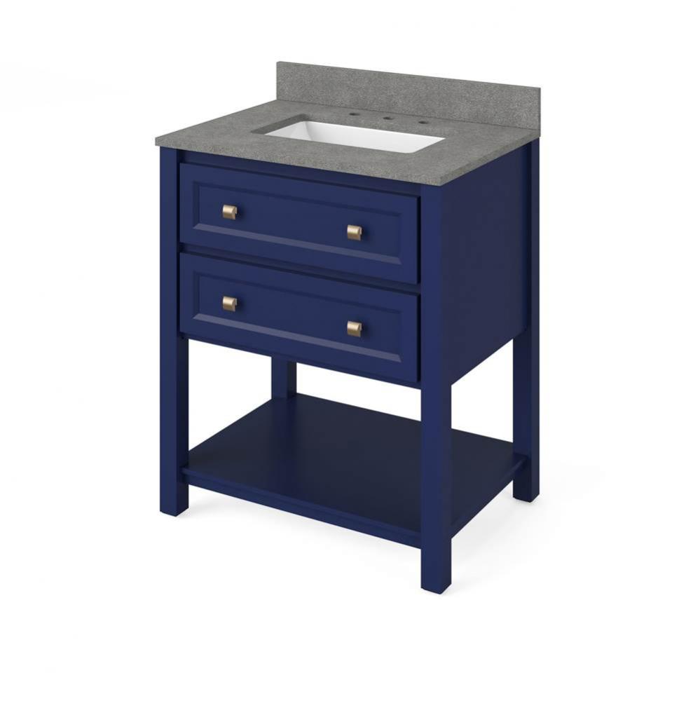 30'' Hale Blue Adler Vanity, Steel Grey Cultured Marble Vanity Top, undermount rectangle