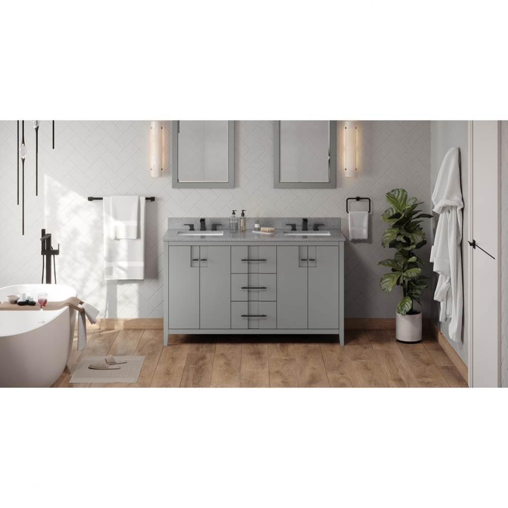 60'' Grey Katara Vanity, Double Bowl, Steel Grey Cultured Marble Vanity Top, Two Undermo