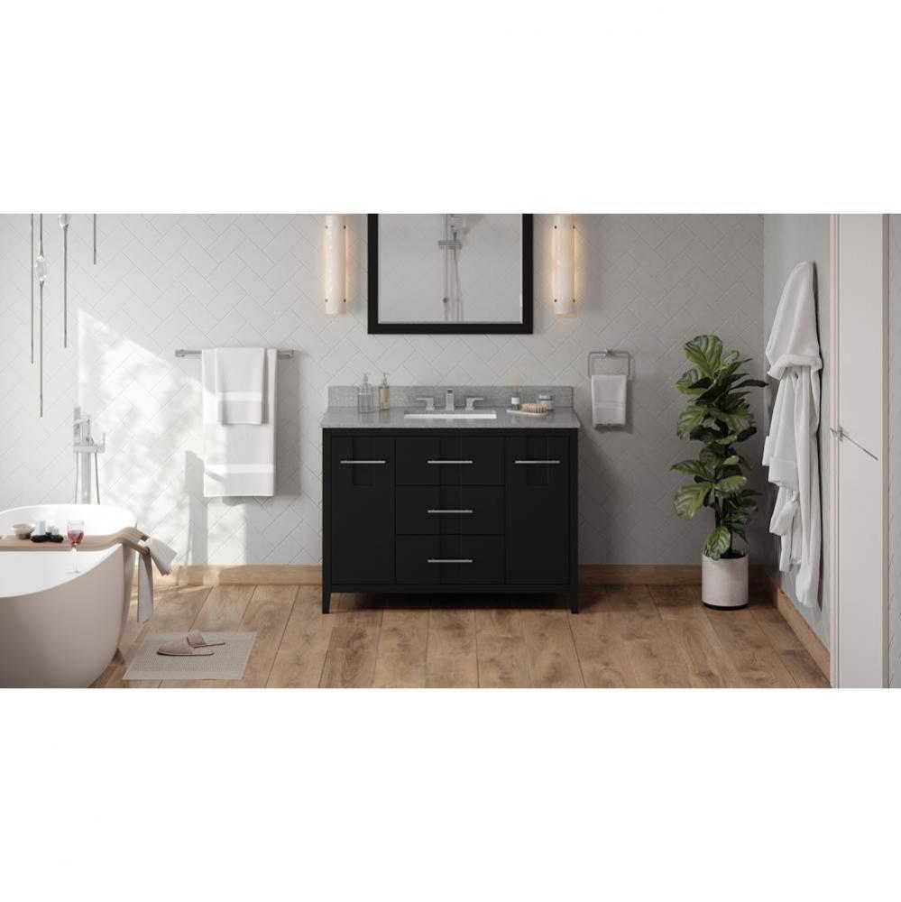 48'' Black Katara Vanity, Steel Grey Cultured Marble Vanity Top, Undermount Rectangle Bo