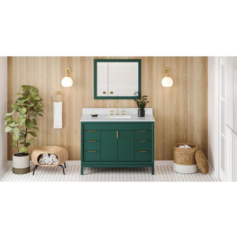 48'' Forest Green Theodora Vanity, White Carrara Marble Vanity Top, Undermount Rectangle
