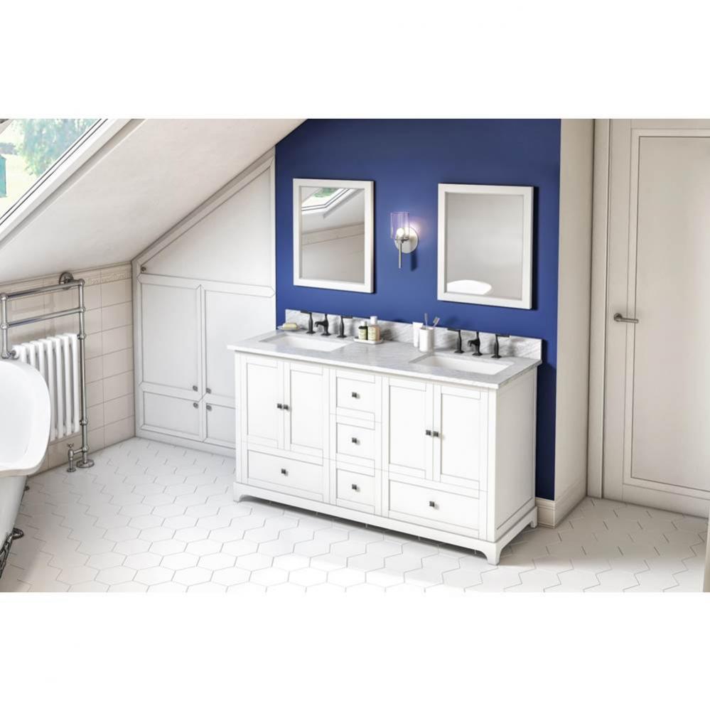 60'' White Addington Vanity, double bowl, White Carrara Marble Vanity Top, two undermoun