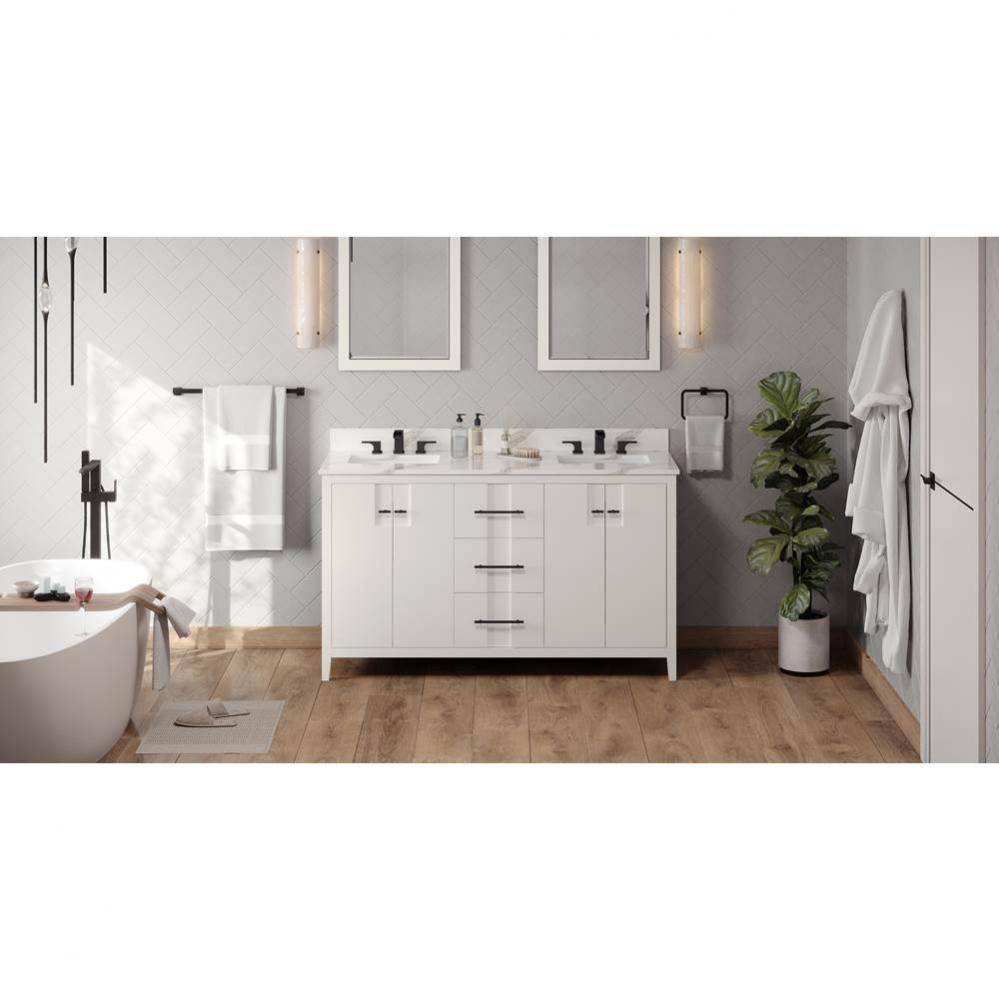 60'' White Katara Vanity, Double Bowl, Calacatta Vienna Quartz Vanity Top, Two Undermoun