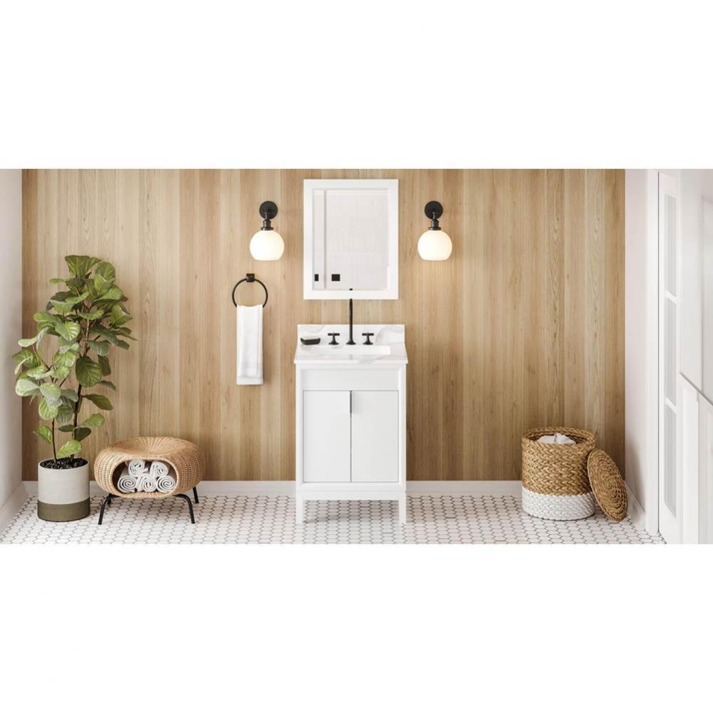 24'' White Theodora Vanity, Calacatta Vienna Quartz Vanity Top, Undermount Rectangle Bow