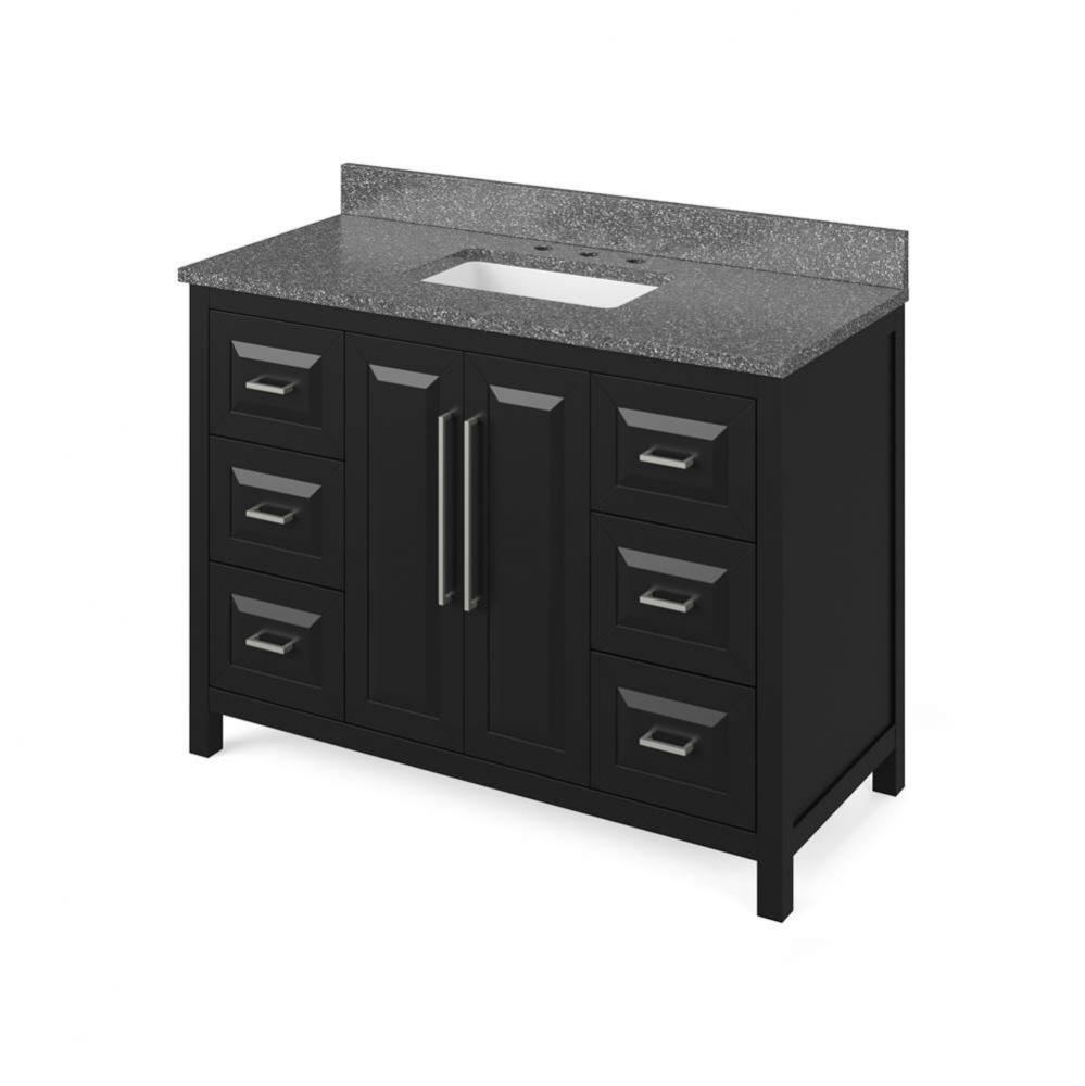 48'' Black Cade Vanity, Boulder Cultured Marble Vanity Top, undermount rectangle bowl