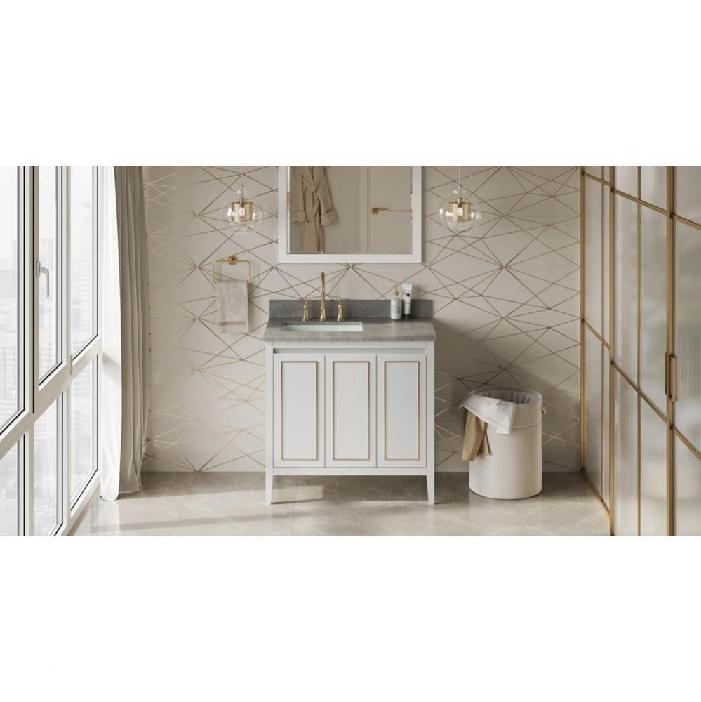 36'' White Percival Vanity, Left Offset, Steel Grey Cultured Marble Vanity Top, Undermou