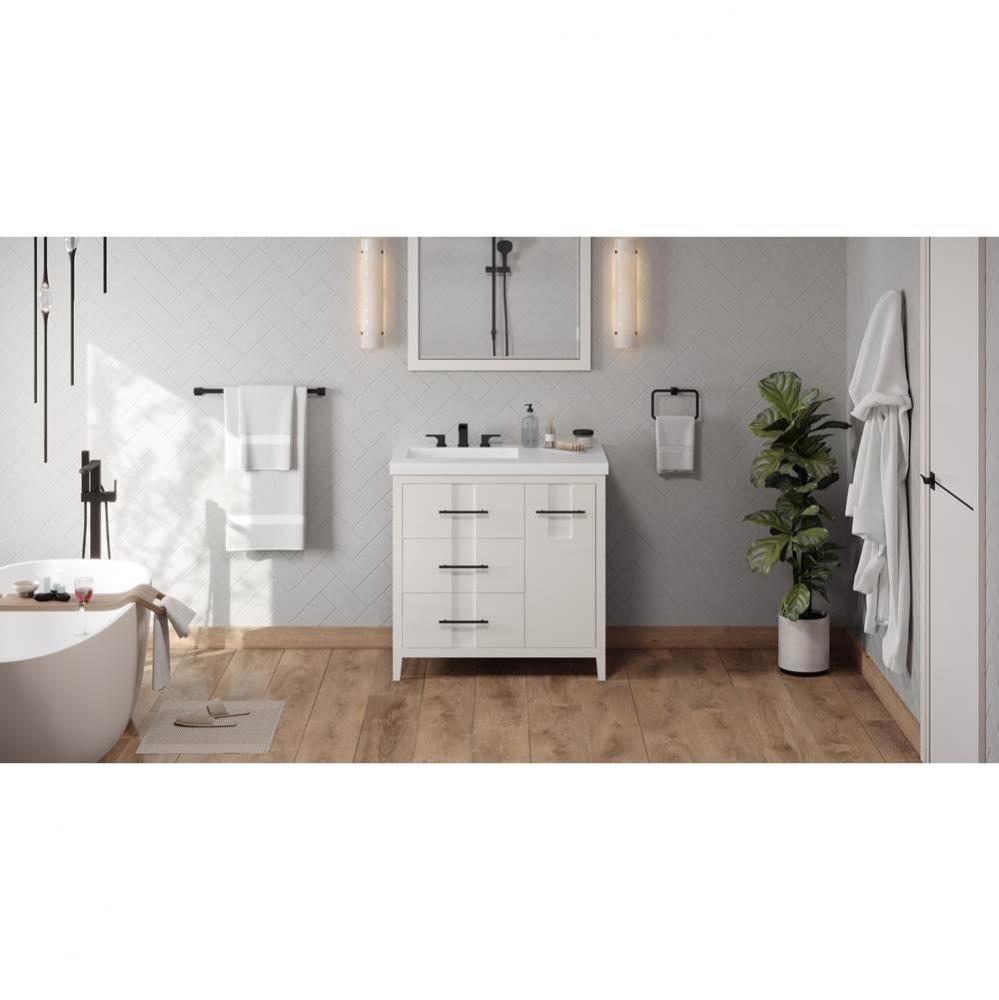 36'' White Katara Vanity, Left Offset, Lavante Cultured Marble Vessel Vanity Top , Integ