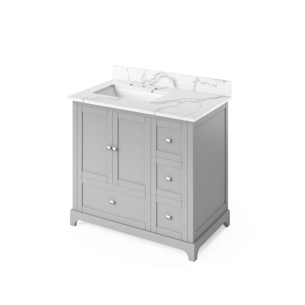 36'' Grey Addington Vanity, left offset, Calacatta Vienna Quartz Vanity Top, undermount