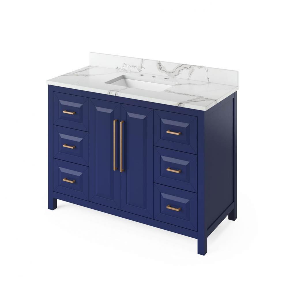 48'' Hale Blue Cade Vanity, Calacatta Vienna Quartz Vanity Top, undermount rectangle bow