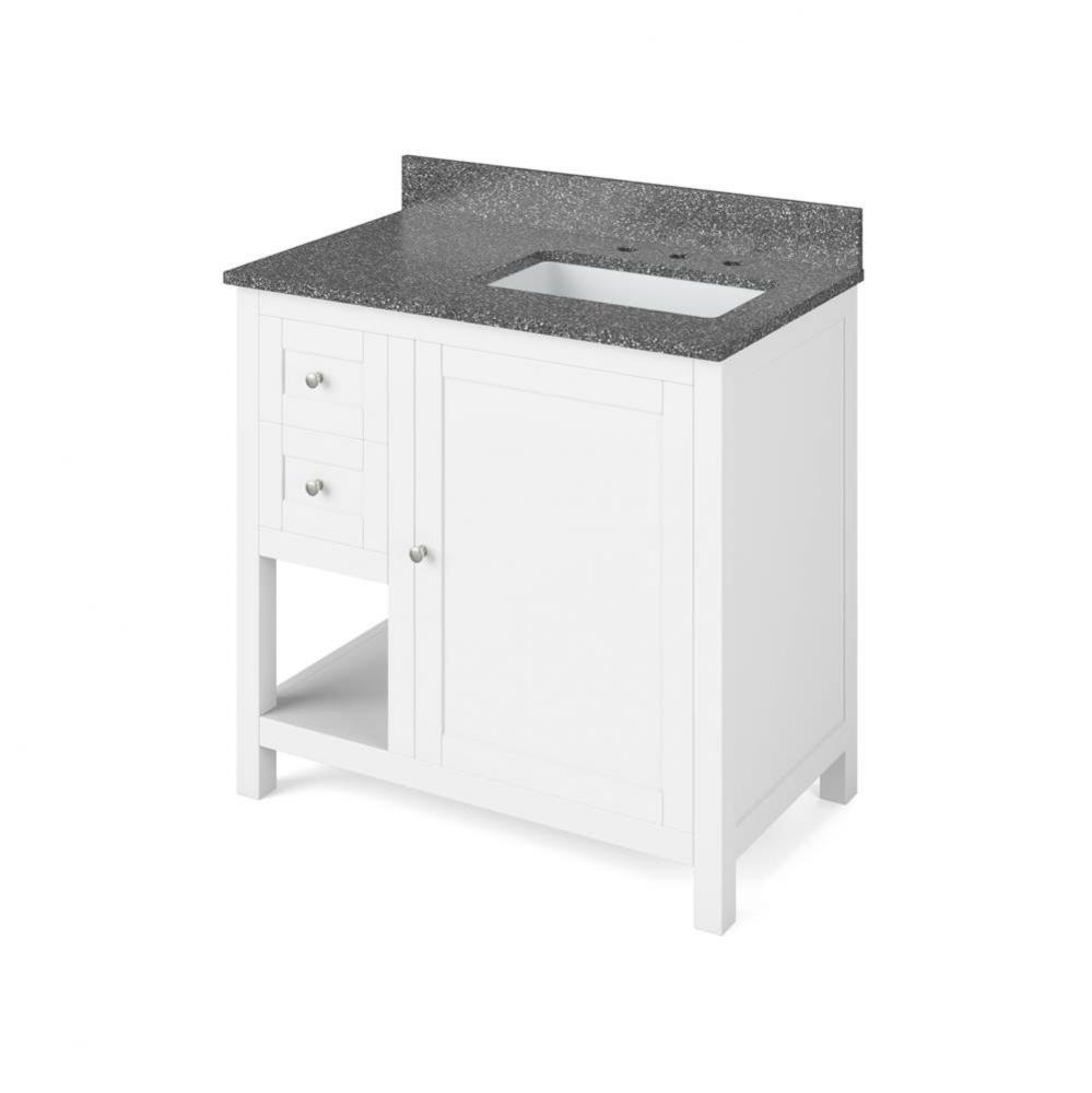 36'' White Astoria Vanity, right offset, Boulder Cultured Marble Vanity Top, undermount