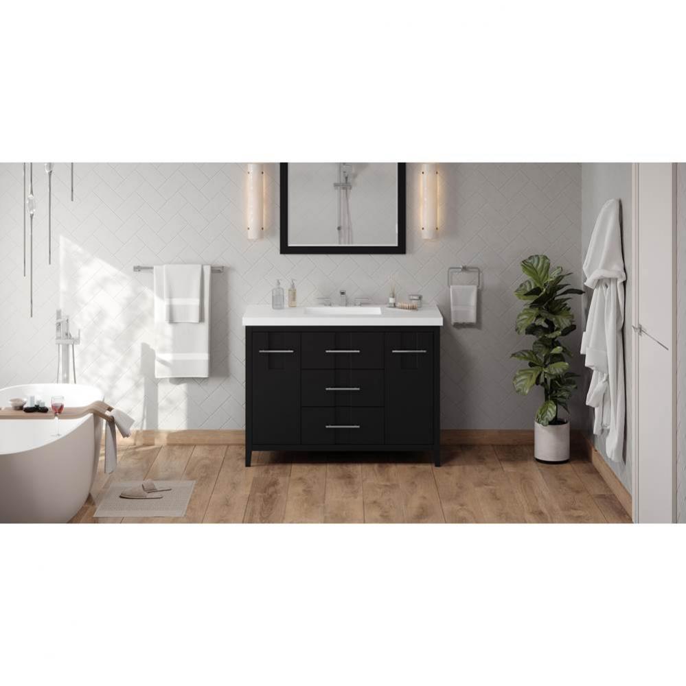 48'' Black Katara Vanity, Lavante Cultured Marble Vessel Vanity Top, Integrated Rectangl