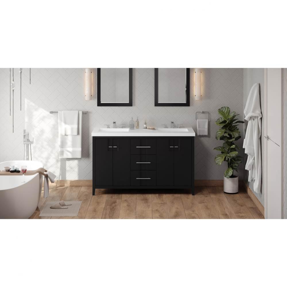 60'' Black Katara Vanity, Double Bowl, Lavante Cultured Marble Vessel Vanity Top, Double