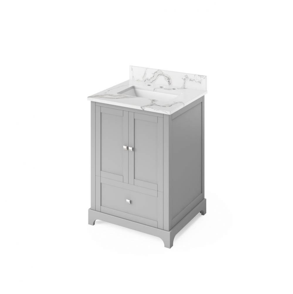 24'' Grey Addington Vanity, Calacatta Vienna Quartz Vanity Top, undermount rectangle bow