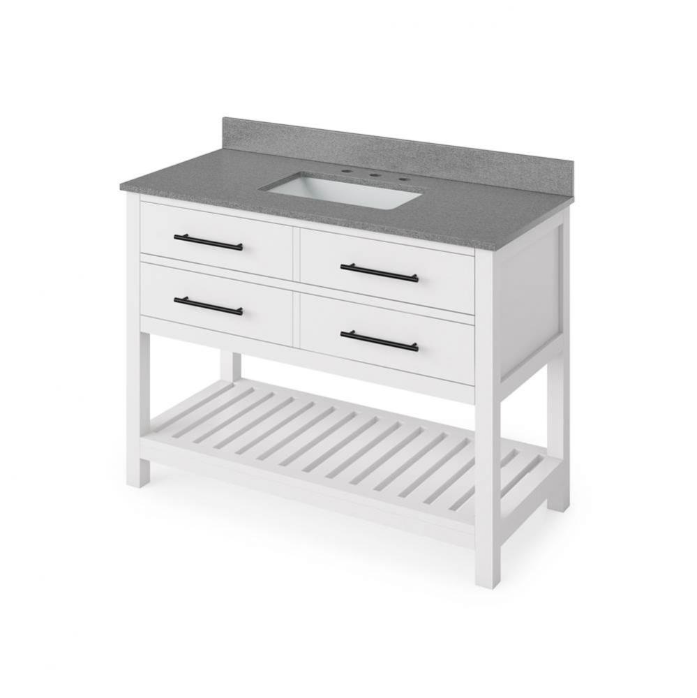 48'' White Wavecrest Vanity, Steel Grey Cultured Marble Vanity Top, undermount rectangle