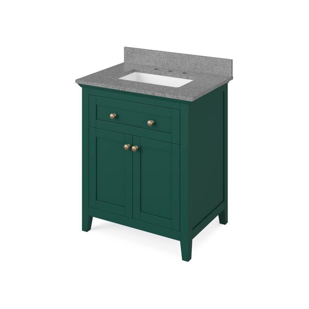 30'' Forest Green Chatham Vanity, Steel Grey Cultured Marble Vanity Top, undermount rect